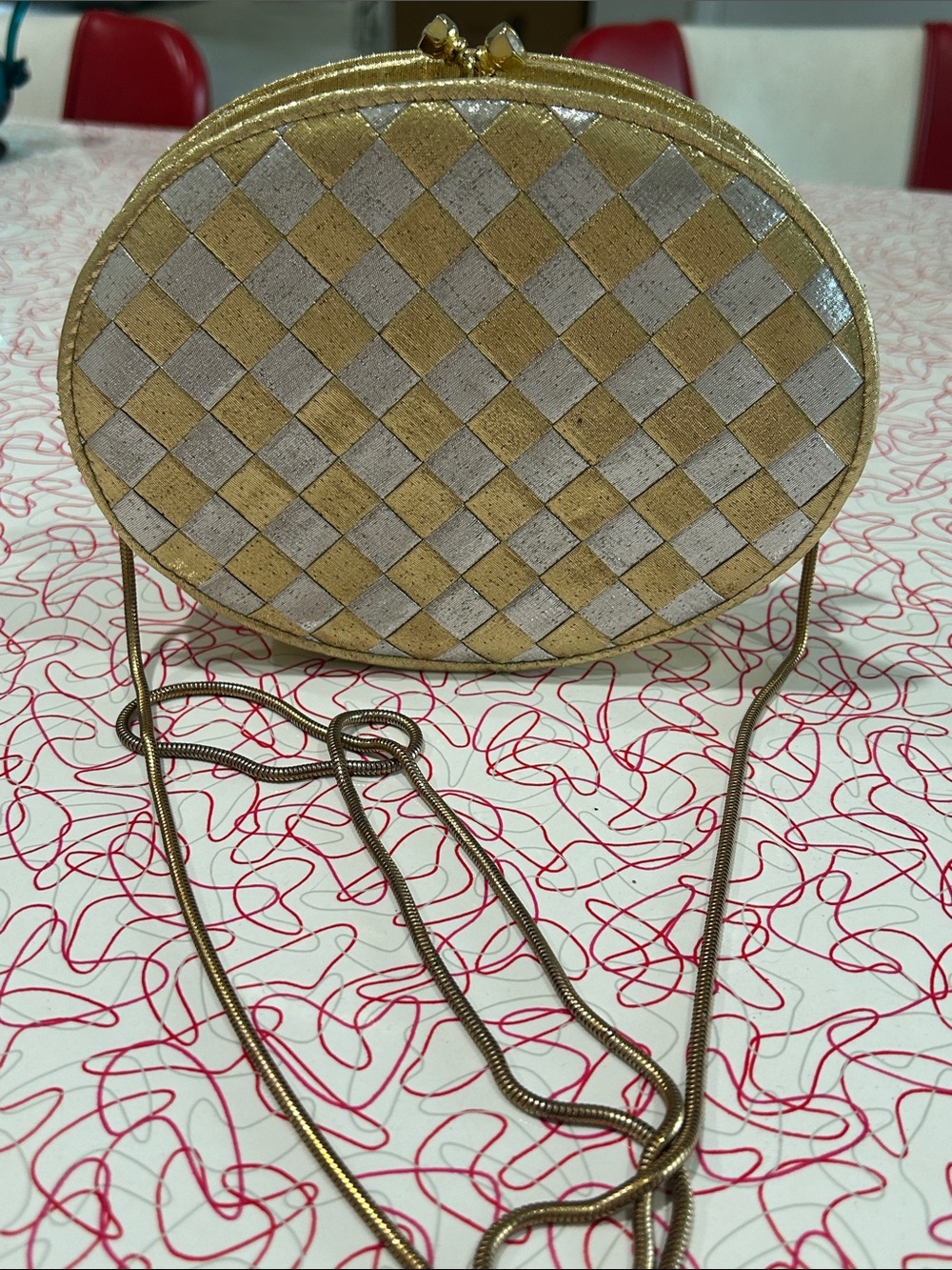 Vintage Vanessa Gold and Silver Metallic Woven Oval Clutch Crossbody